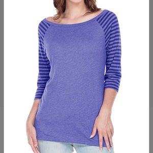 Cobalt Blue 3/4 Stripe-Sleeve Boatneck Top, M